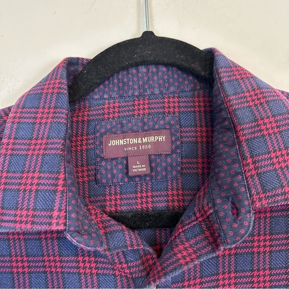 Johnston & Murphy | Red and Blue Plaid Collared Button Down Shirt Size Large - Picture 2 of 6